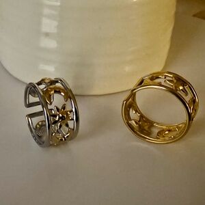 Sun Moon & Star Adjustable Open  Stainless Steel 18k Gold Plated Womens Ring